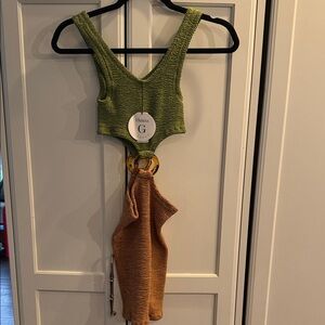 Hunza G Olive and Camel Mini Dress